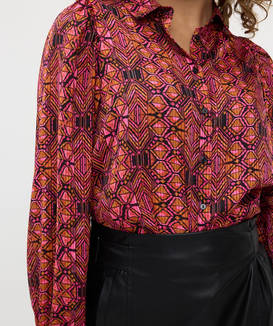 EsQualo - Geometric Long Sleeve Blouse - Fuschia