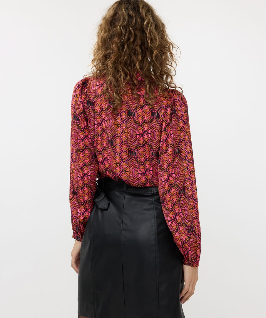 EsQualo - Geometric Long Sleeve Blouse - Fuschia