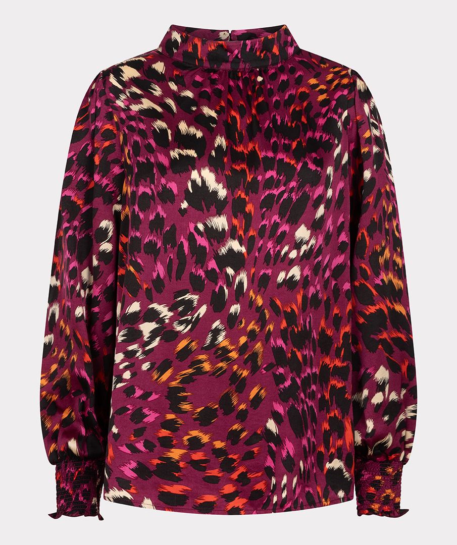 Esqualo Animal Print Gem Blouse - Fuschia