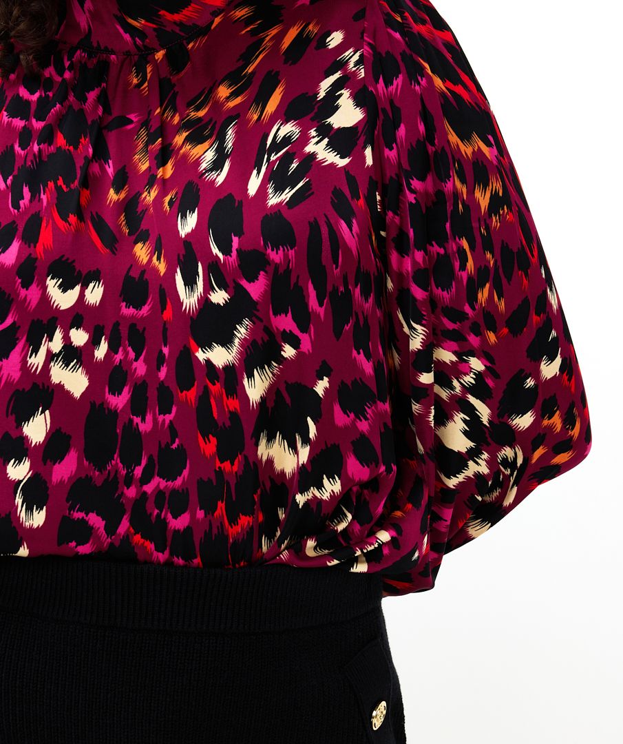 Esqualo Animal Print Gem Blouse - Fuschia