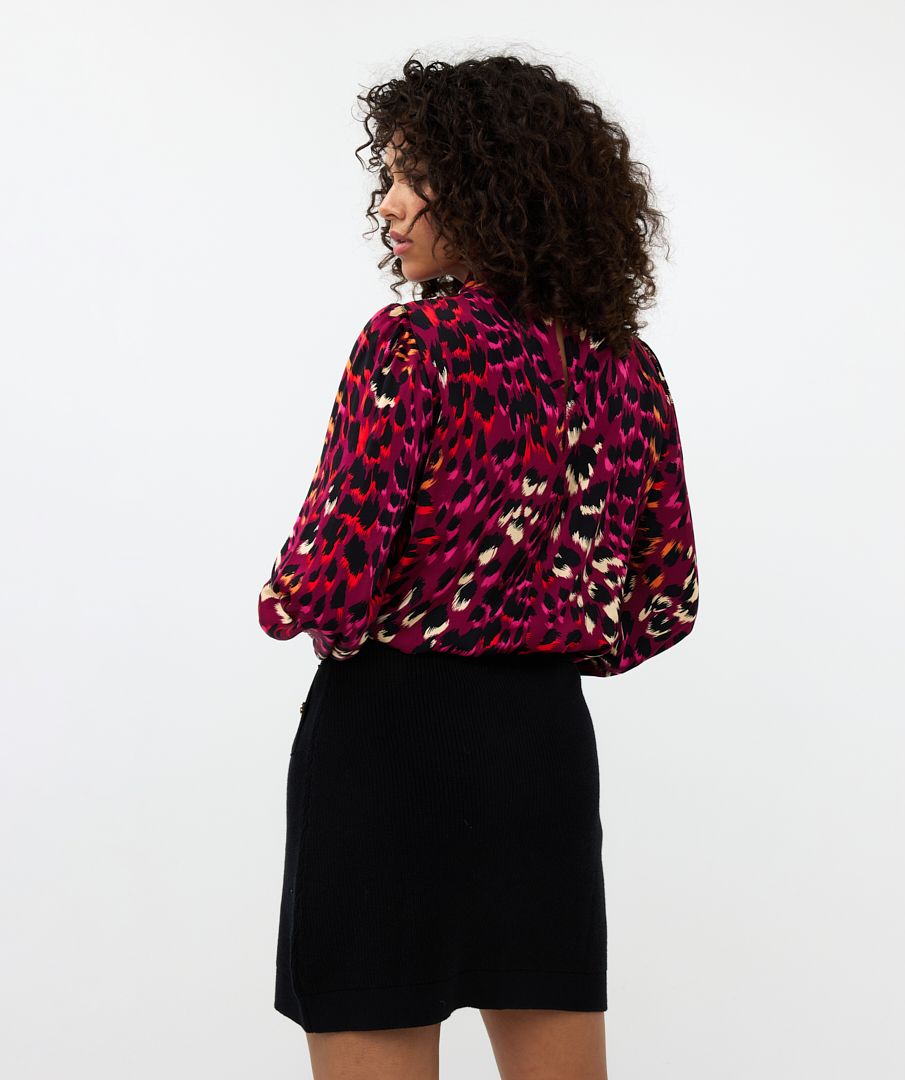 Esqualo Animal Print Gem Blouse - Fuschia