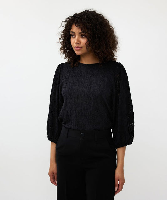 EsQualo SS Fancy Knit Blouse - Black