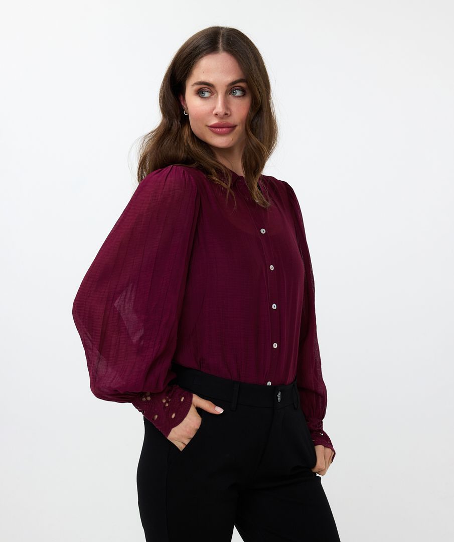 Esqualo Balloon Lace Sleeve Blouse - Eggplant