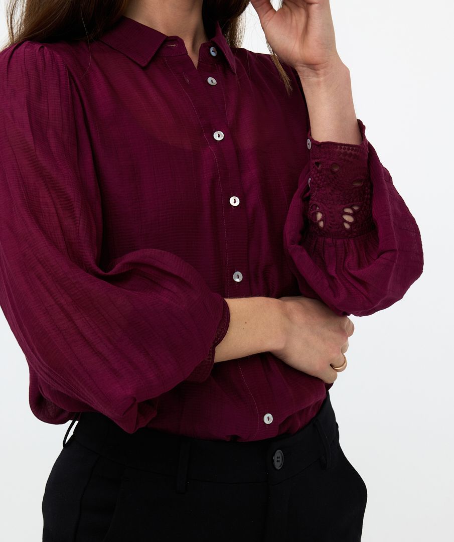 Esqualo Balloon Lace Sleeve Blouse - Eggplant