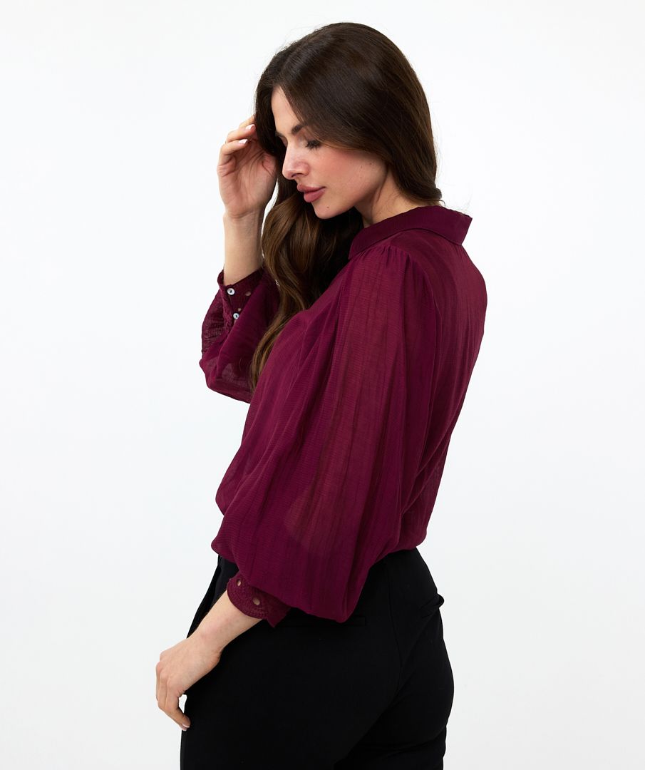 Esqualo Balloon Lace Sleeve Blouse - Eggplant