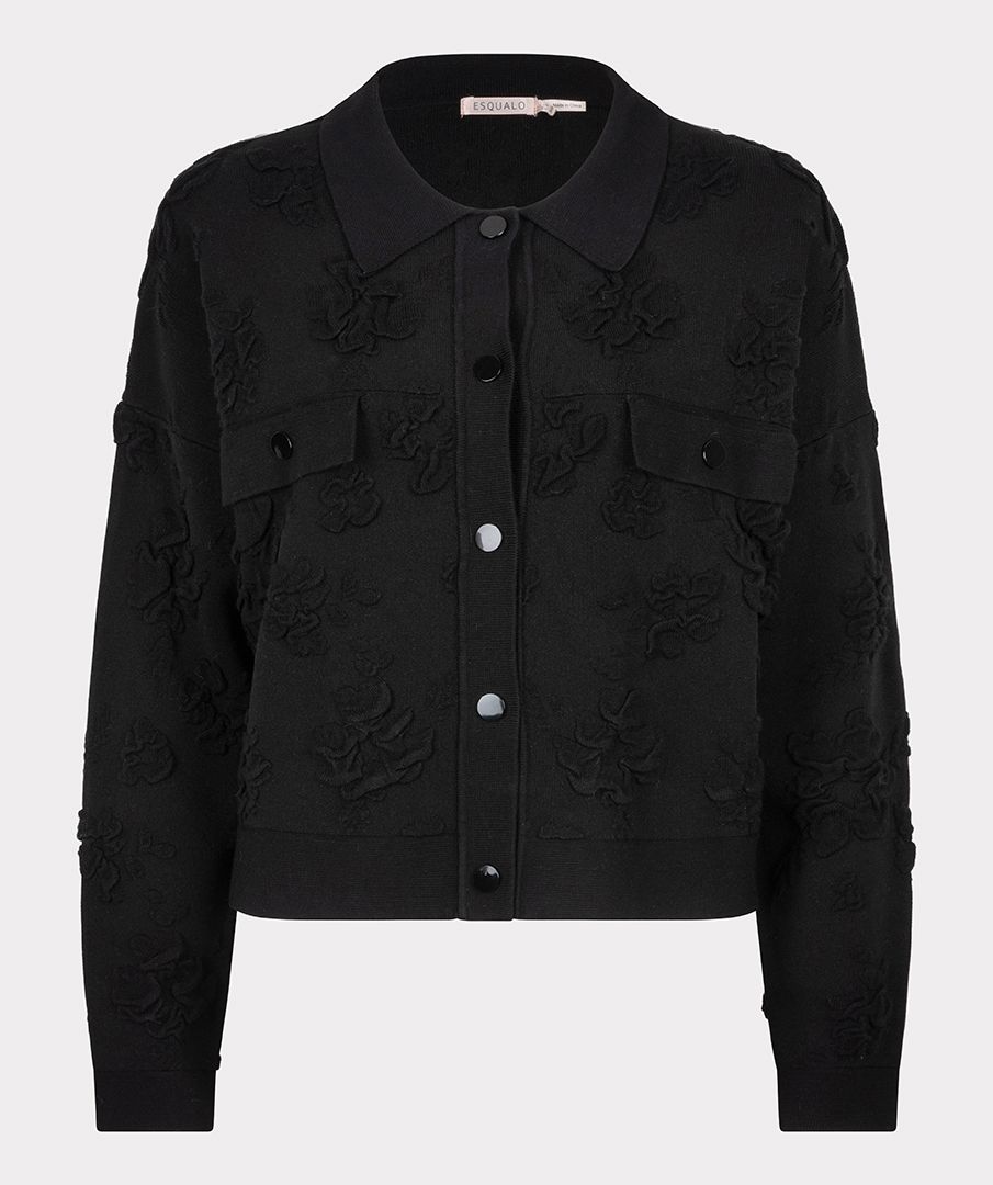 EsQualo 3D Floral Cardigan - Black