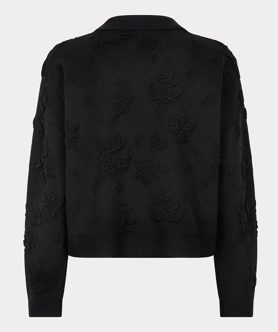 EsQualo 3D Floral Cardigan - Black