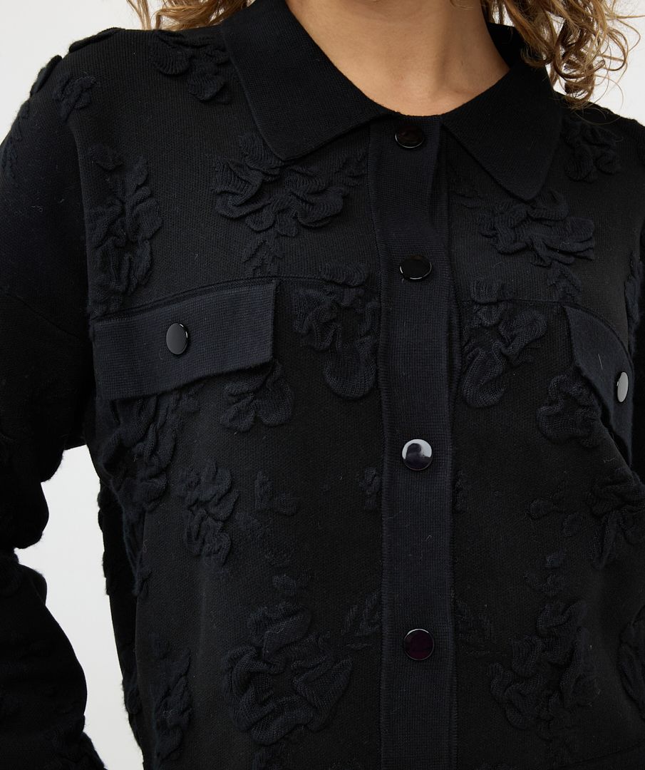 EsQualo 3D Floral Cardigan - Black