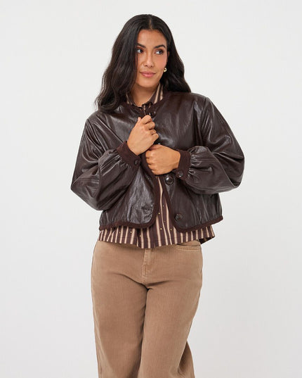 Soft PU Crinkle Jacket - Espresso