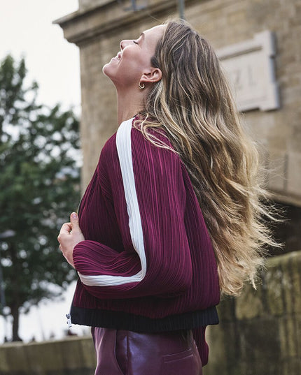 Plisse Bomber Jacket - Merlot