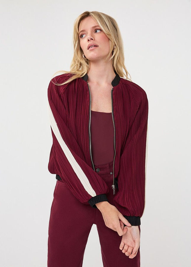 Plisse Bomber Jacket - Merlot