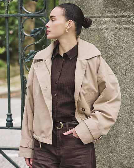 Hooded Short Trench Jacket - Camel
