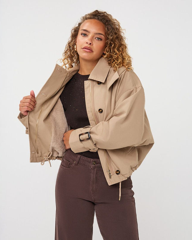 Hooded Short Trench Jacket - Camel