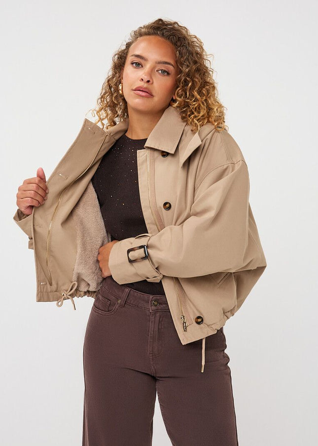 Hooded Short Trench Jacket - Camel
