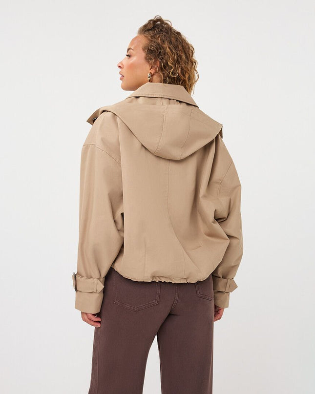Hooded Short Trench Jacket - Camel