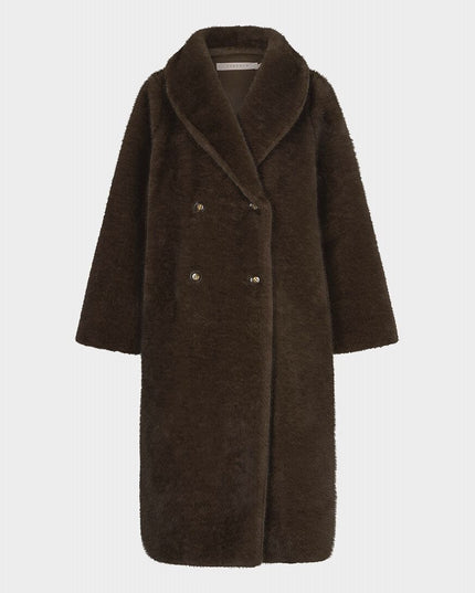 Long Two Tone Fur Bonded Coat - Cacao