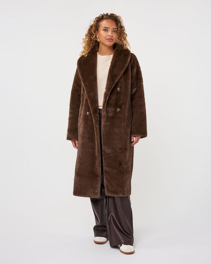 Long Two Tone Fur Bonded Coat - Cacao