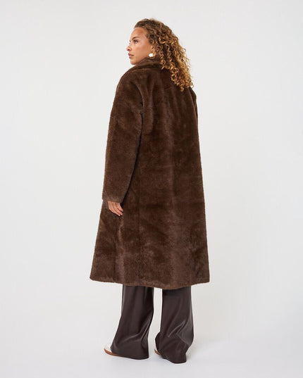 Long Two Tone Fur Bonded Coat - Cacao