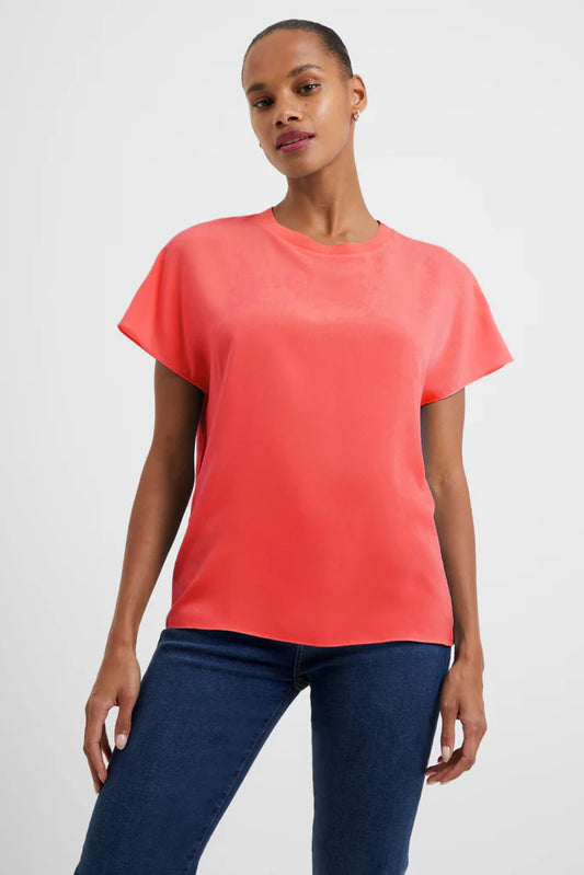 Crepe Light Crew Neck Top - Cayenne Red