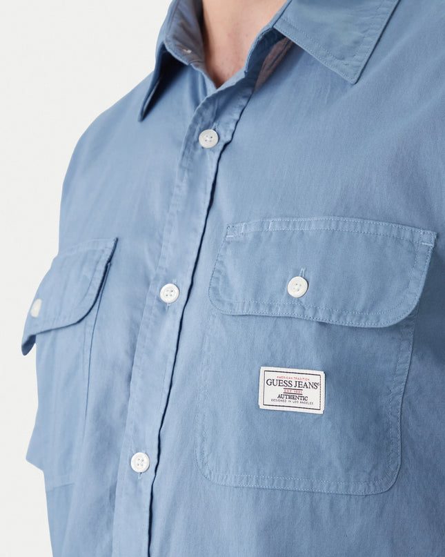 Guess Regular Fit Pocket Detail SS Shirt - Steel Blue
