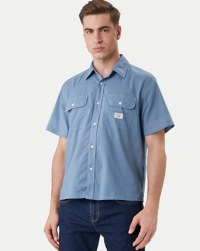 Guess Regular Fit Pocket Detail SS Shirt - Steel Blue