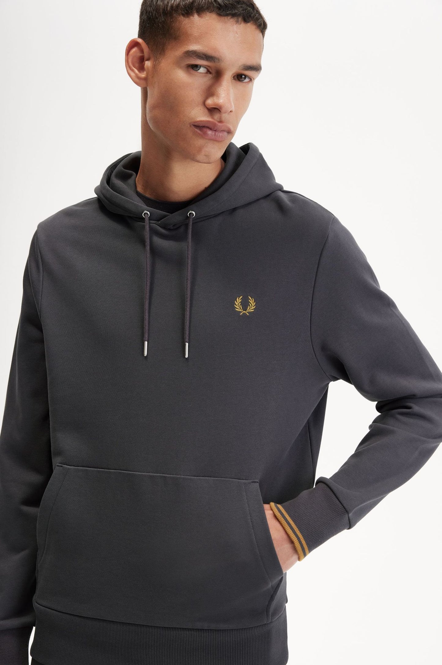 Fred Perry Tipped Hooded Sweatshirt - Navy/Dark Caramel