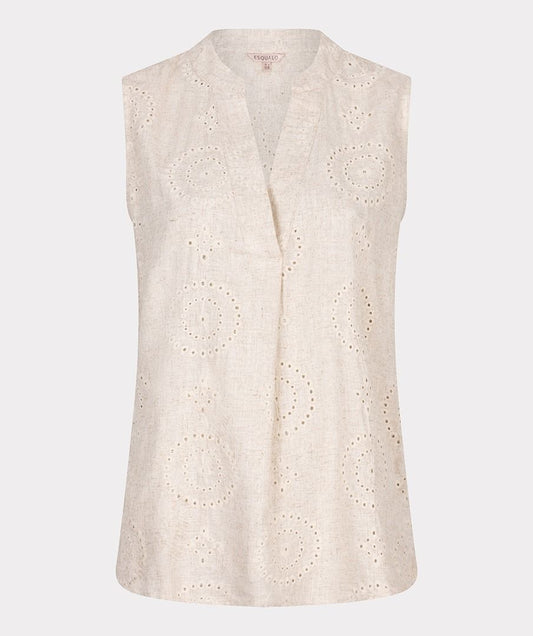EsQualo Embroidered Linen Blouse - Light Sand