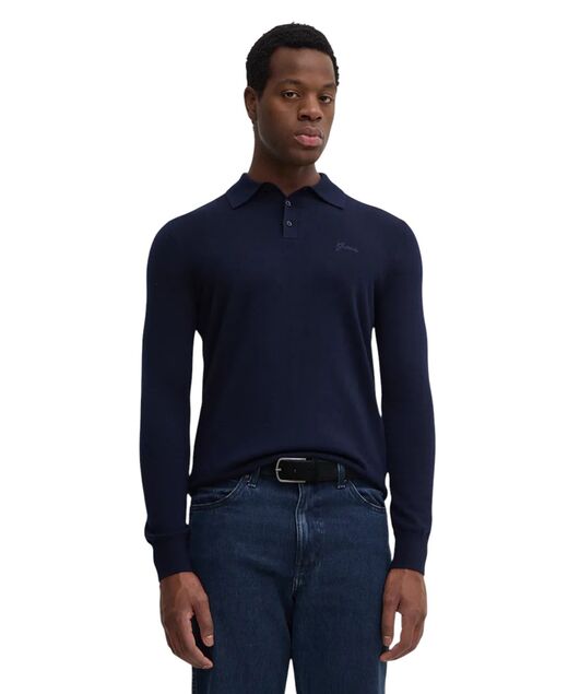 Guess Long Sleeved Knitted Polo - Navy