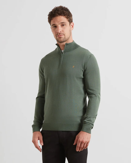 Merino Wool Quarter Zip Sweater In Rosemary