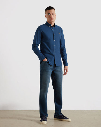 Farah Slim Fit Organic Cotton Oxford Shirt In Aegean Blue