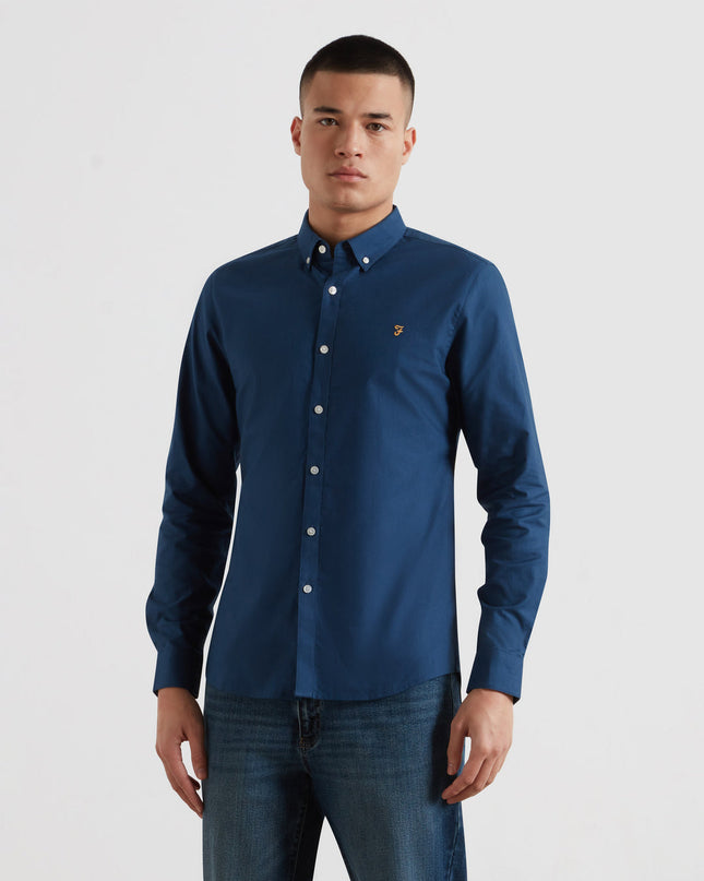 Farah Slim Fit Organic Cotton Oxford Shirt In Aegean Blue