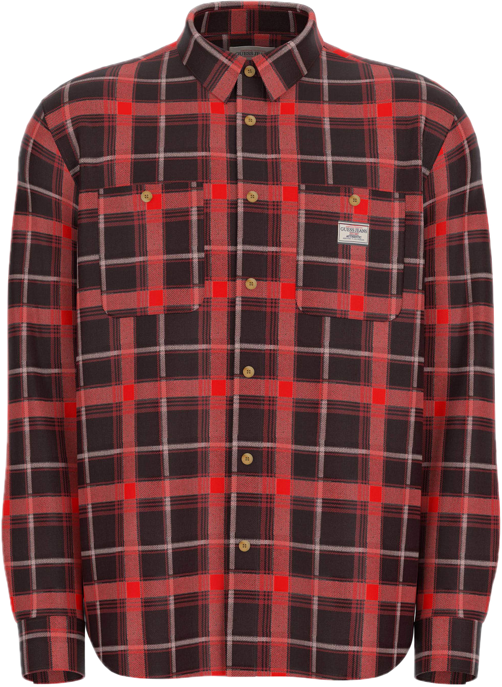 Guess Plaid long-sleeve pocket shirt Red