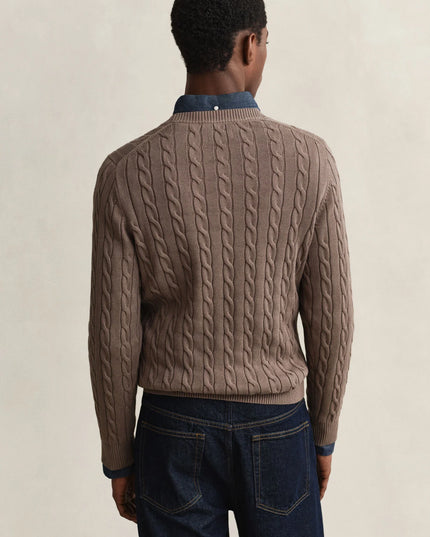 Gant Cotton Cable Crew Neck in Black Brown Melange