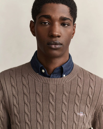 Gant Cotton Cable Crew Neck in Black Brown Melange