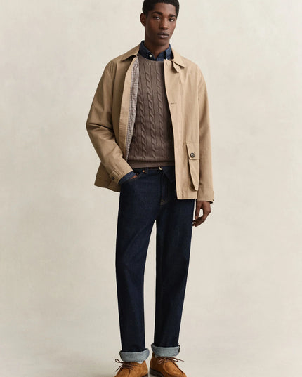 Gant Cotton Cable Crew Neck in Black Brown Melange