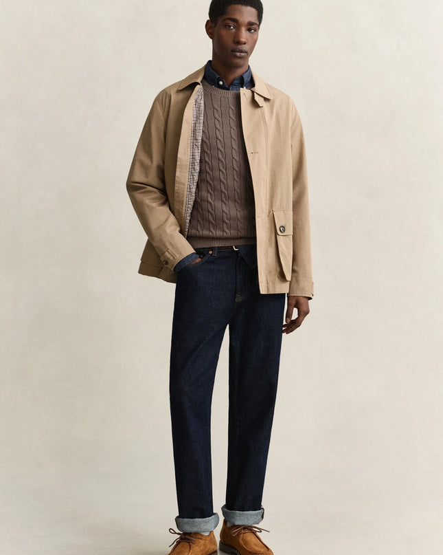 Gant Cotton Cable Crew Neck in Black Brown Melange