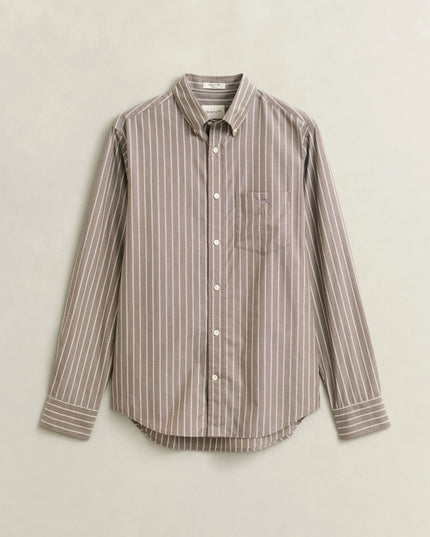 Gant Regular Poplin Striped Shirt in Mist Taupe