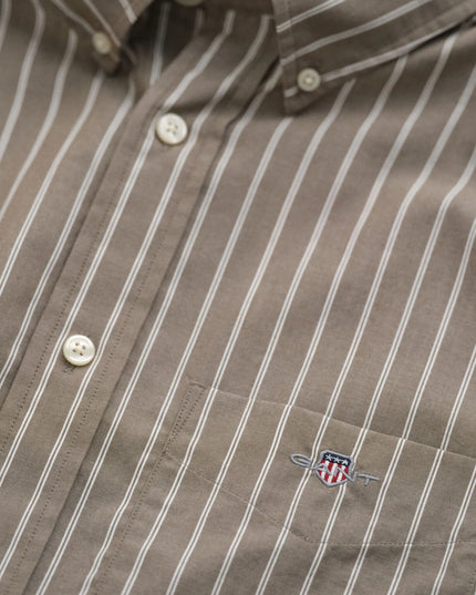 Gant Regular Poplin Striped Shirt in Mist Taupe