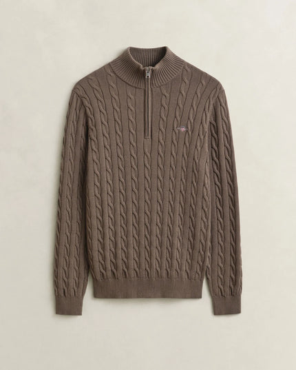 Gant Cotton Cable Half Zip in Black Brown Melange