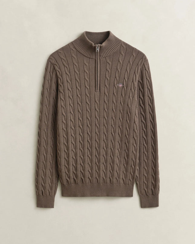 Gant Cotton Cable Half Zip in Black Brown Melange