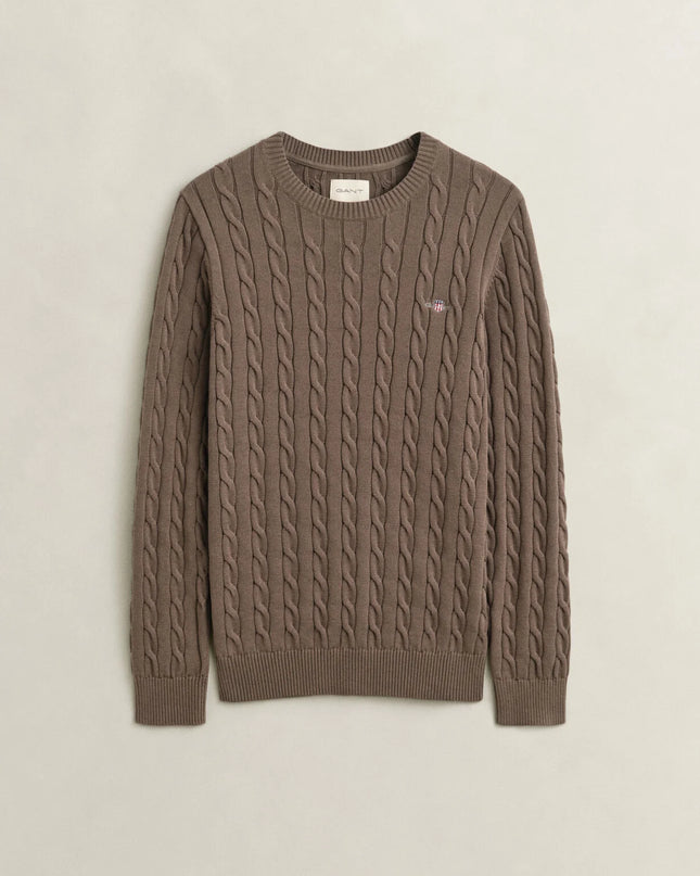 Gant Cotton Cable Crew Neck in Black Brown Melange