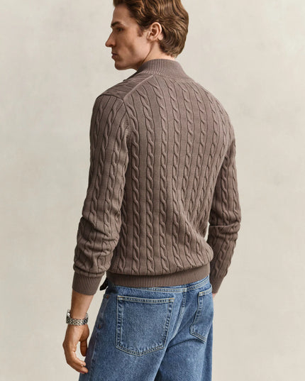Gant Cotton Cable Half Zip in Black Brown Melange
