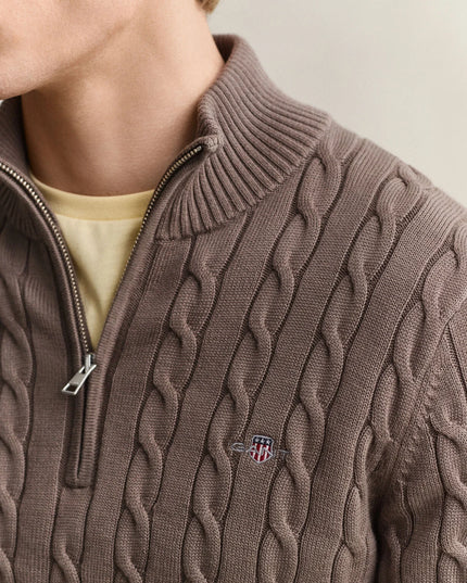 Gant Cotton Cable Half Zip in Black Brown Melange