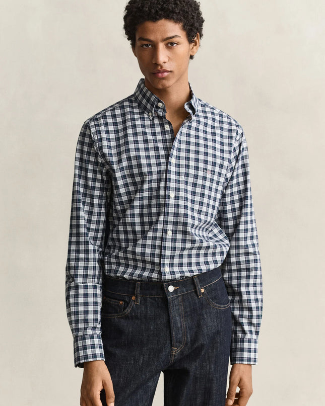 Gant Regular Poplin Check Shirt In Dark Emerald