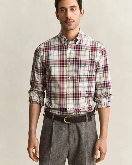 Gant Regular Poplin Check Shirt In Deep Grape Wine