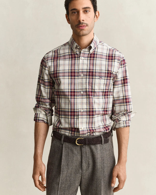Gant Regular Poplin Check Shirt In Deep Grape Wine