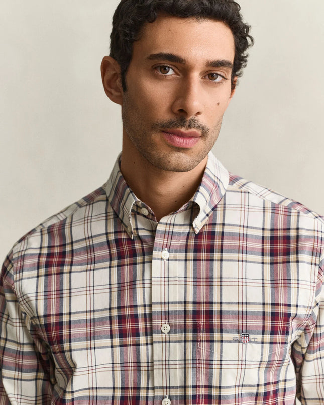 Gant Regular Poplin Check Shirt In Deep Grape Wine