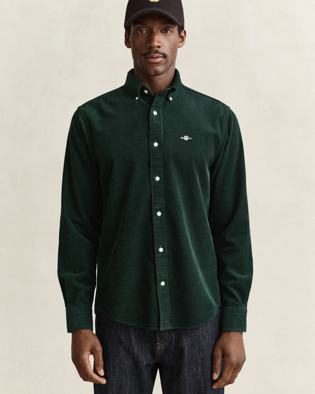 Gant Corduroy Shirt In Tartan Green