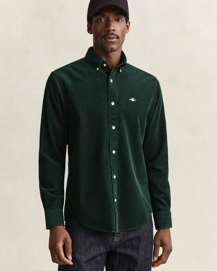 Gant Corduroy Shirt In Tartan Green