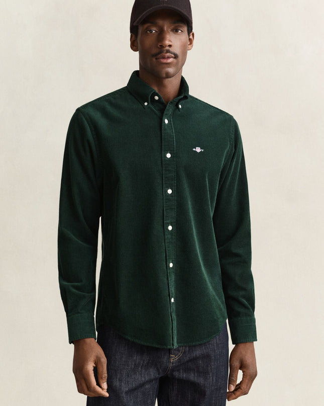 Gant Corduroy Shirt In Tartan Green